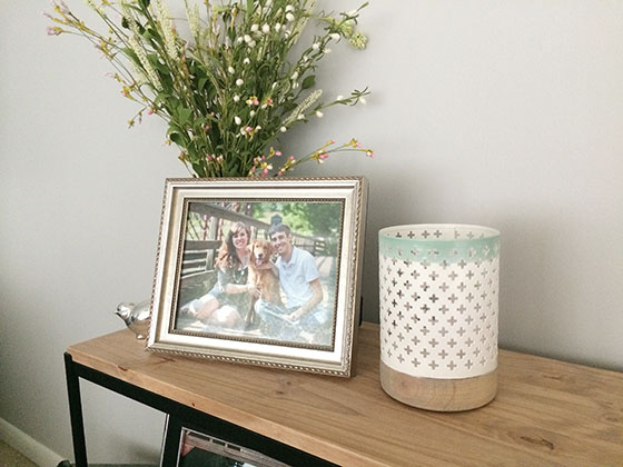 White and mint candle holder